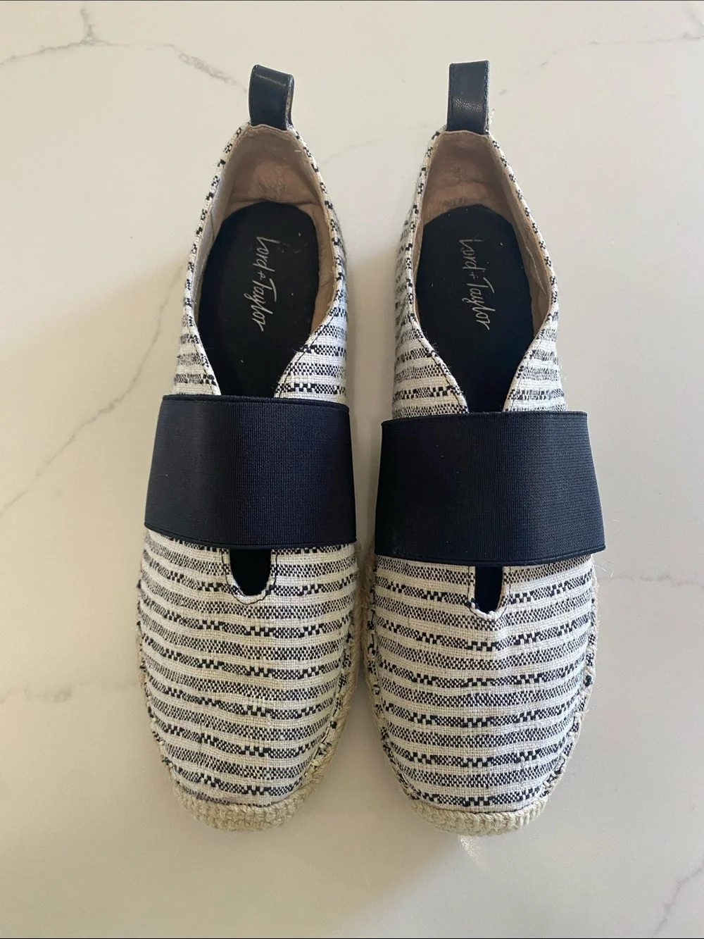 Lord & Taylor Fyona Black and Cream Striped Slip-On Espadrilles Women 8